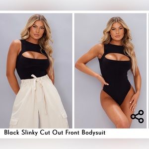 Black Slinky Cut Out Front Bodysuit